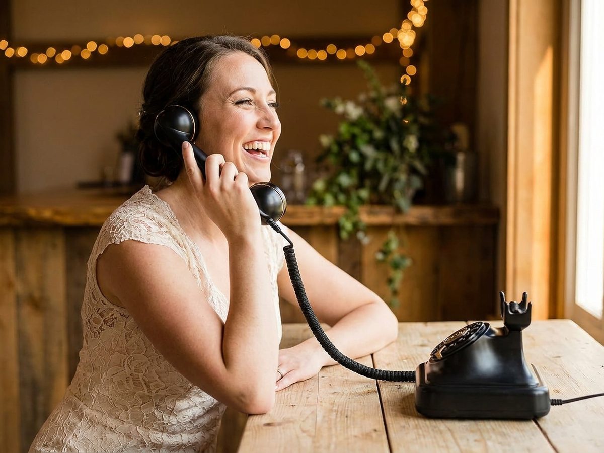 Une invitée laisse un message vocal sur le téléphone livre d'or Blankbox