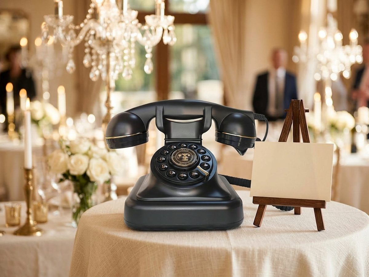 Le téléphone livre d'or audio sur une table de réception